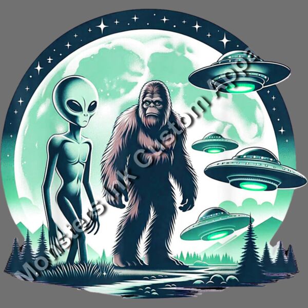 Bigfoot and Alien and spaceship Thumbnail