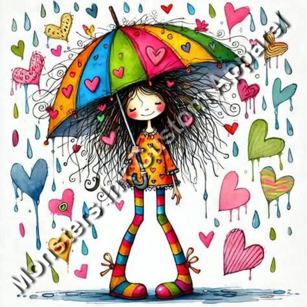 Girl with umbrella and hearts Thumbnail
